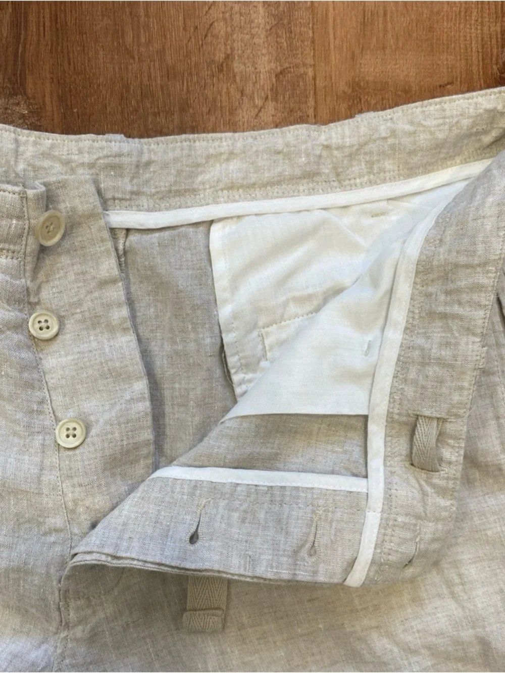 Perry Ellis Linen Pants Mens 38x30 Beige Button Fly Drawstring Beachy Summer